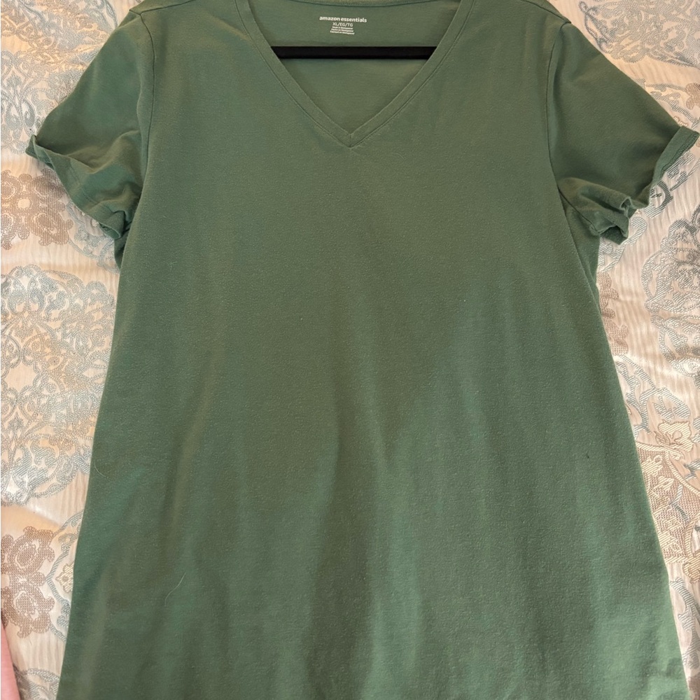 Amazon Essentials Forest Green V-Neck Tee